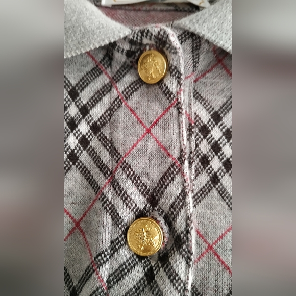 Authentic Burberry Plaid Polo Shirt with gold Burberry button's - Picture 6 of 10